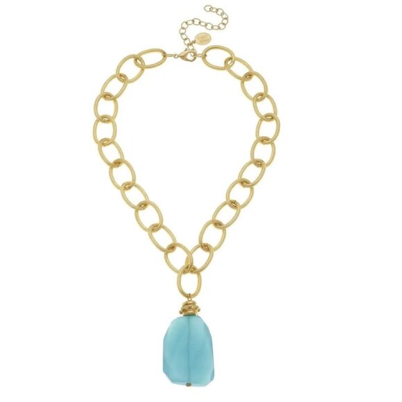 NWT!! Susan Shaw Elizabeth Quartz 24K Plated Gold Chain Necklace - Picture 1 of 7